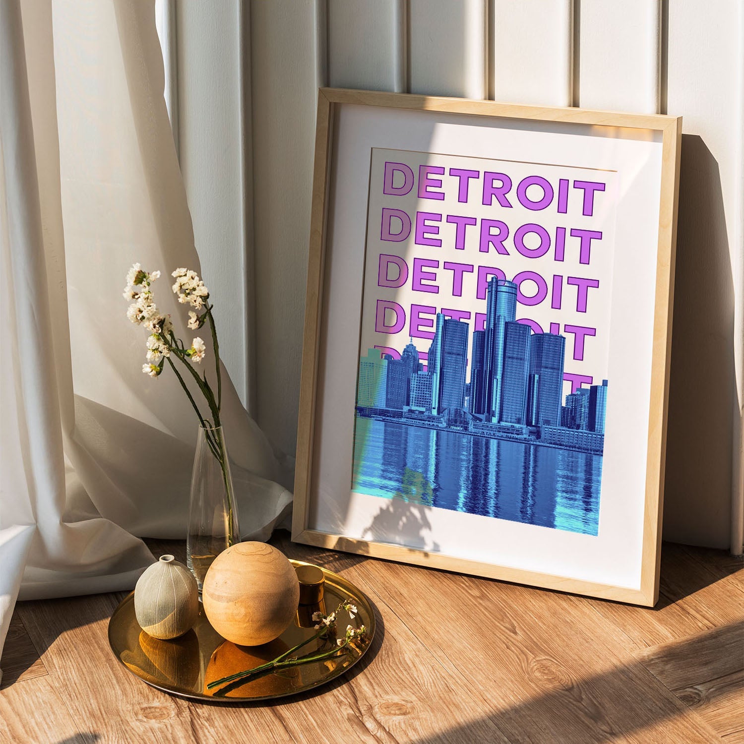 Wes Co Gallery Poster Detroit City Colorful Travel 5 x 7" Home Goods - Travel Illustrations Edge to edge Art Print