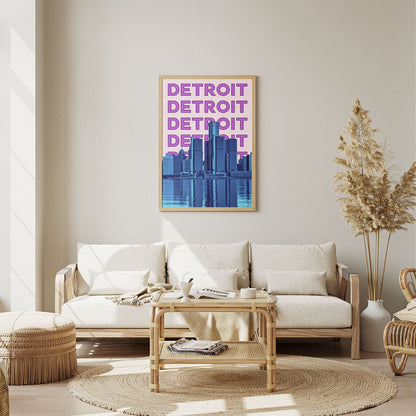 Wes Co Gallery Poster Detroit City Colorful Travel 8 x 10" Home Goods - Travel Illustrations Edge to edge Art Print