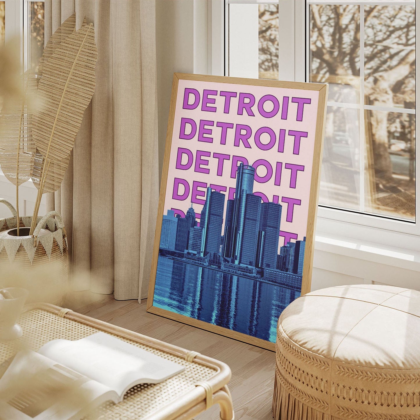 Wes Co Gallery Poster Detroit City Colorful Travel 11 x 17" Home Goods - Travel Illustrations Edge to edge Art Print