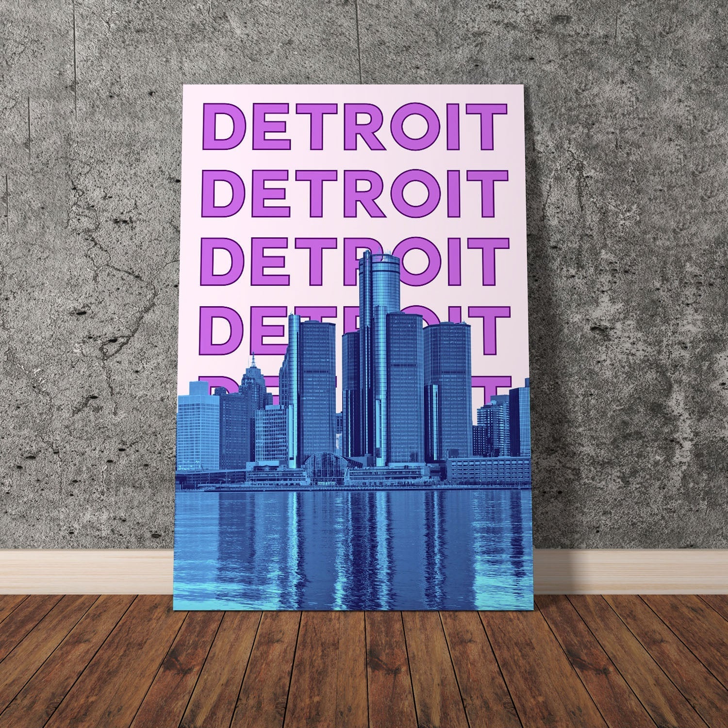 Wes Co Gallery Poster Detroit City Colorful Travel 11 x 17" Home Goods - Travel Illustrations Edge to edge Art Print