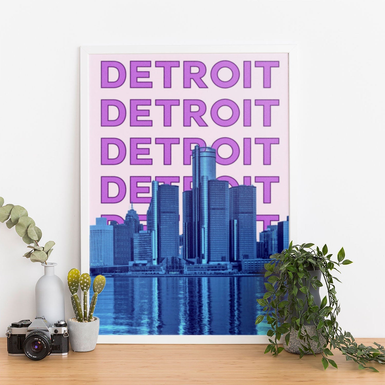 Wes Co Gallery Poster Detroit City Colorful Travel 12 x 16" Home Goods - Travel Illustrations Edge to edge Art Print