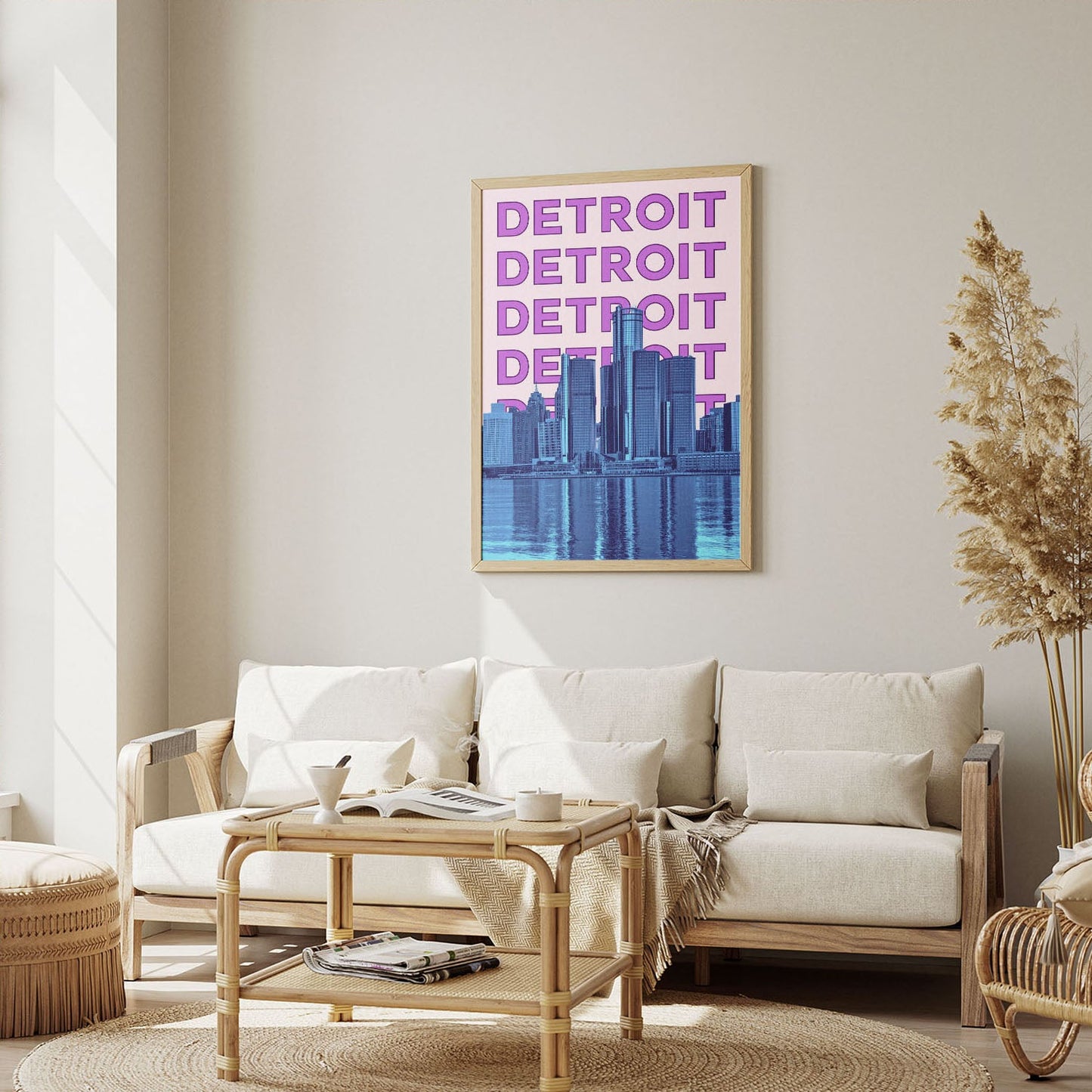 Wes Co Gallery Poster Detroit City Colorful Travel 12 x 16" Home Goods - Travel Illustrations Edge to edge Art Print