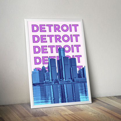 Wes Co Gallery Poster Detroit City Colorful Travel 16 x 20" Home Goods - Travel Illustrations Edge to edge Art Print