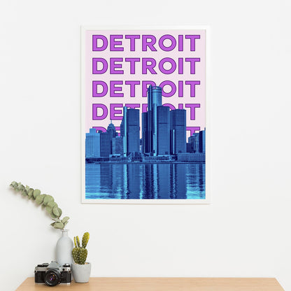 Wes Co Gallery Poster Detroit City Colorful Travel 16 x 20" Home Goods - Travel Illustrations Edge to edge Art Print