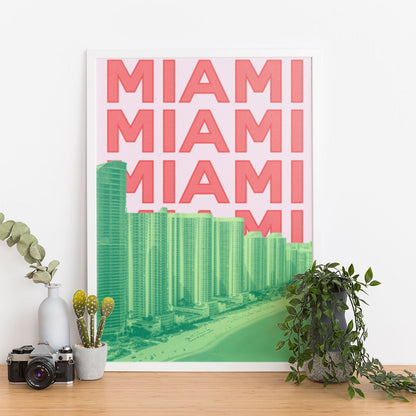 Wes Co Gallery Poster Miami City Colorful Travel 12 x 16" Home Goods - Travel Illustrations Edge to edge Art Print