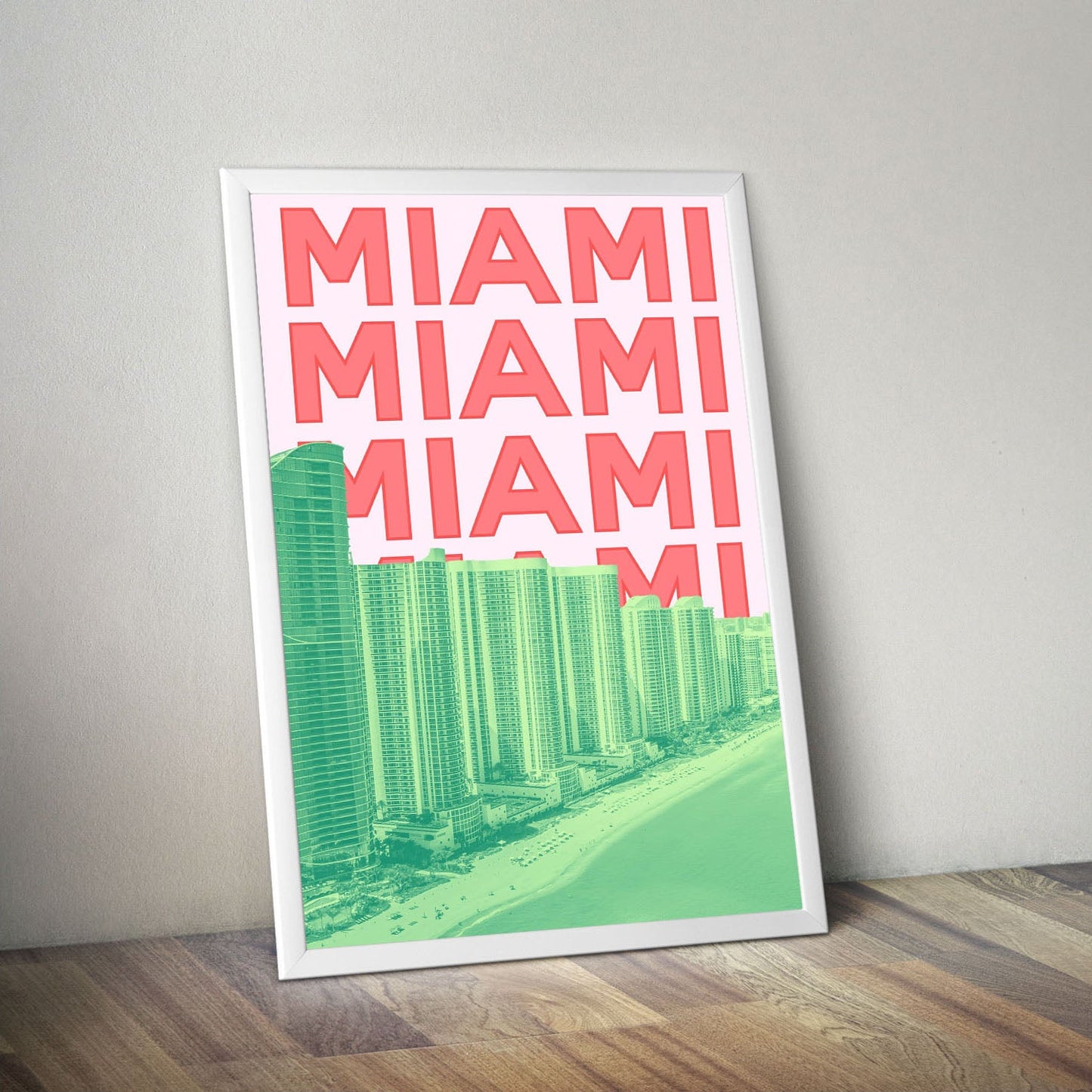 Wes Co Gallery Poster Miami City Colorful Travel 16 x 20" Home Goods - Travel Illustrations Edge to edge Art Print