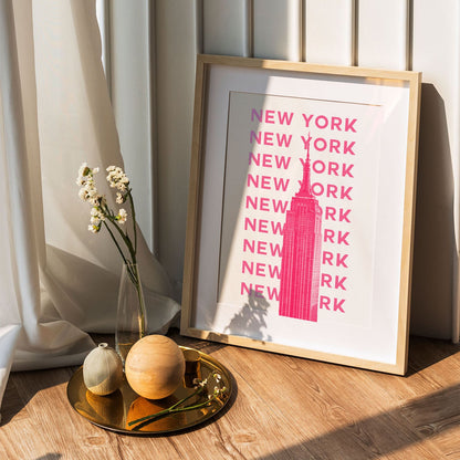 Wes Co Gallery Poster Pink New York City Colorful Travel 5 x 7" Home Goods - Travel Illustrations Edge to edge Art Print